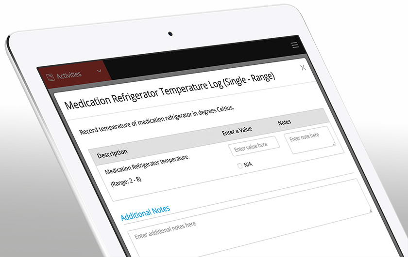 PharmacyKeeper screen shot with medication temperature log for compounding quality assurance