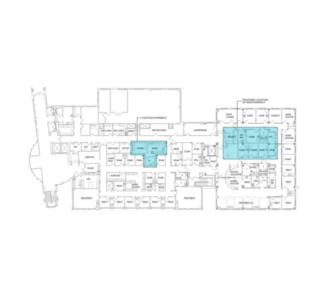Saint Francis Hospital and Medical Center pharmacy cleanroom design map